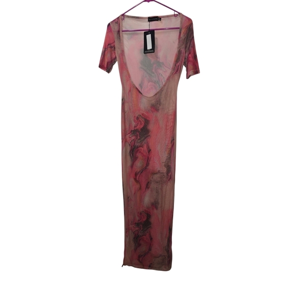 Pretty Little Thing Pink/Acid Scoop Mesh Maxi Dress NWT Size 0 - Picture 2 of 4